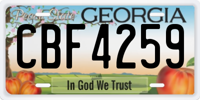 GA license plate CBF4259