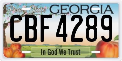 GA license plate CBF4289