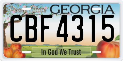 GA license plate CBF4315