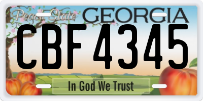GA license plate CBF4345