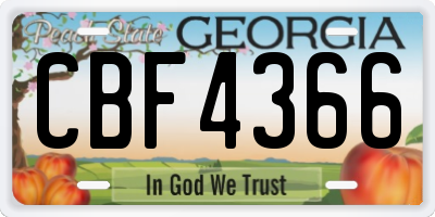 GA license plate CBF4366