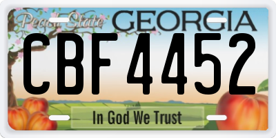 GA license plate CBF4452