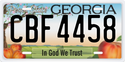 GA license plate CBF4458