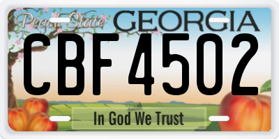GA license plate CBF4502