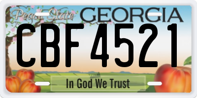 GA license plate CBF4521