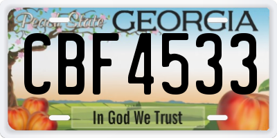 GA license plate CBF4533