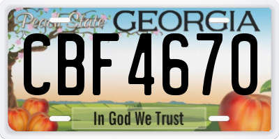GA license plate CBF4670