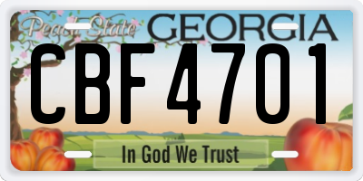 GA license plate CBF4701