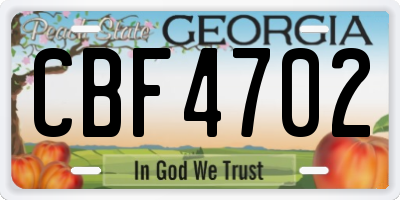 GA license plate CBF4702