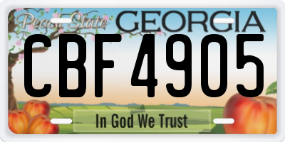 GA license plate CBF4905