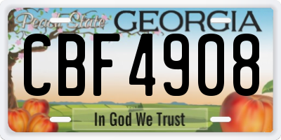GA license plate CBF4908