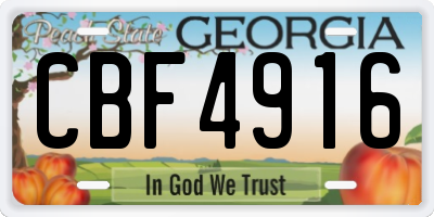 GA license plate CBF4916