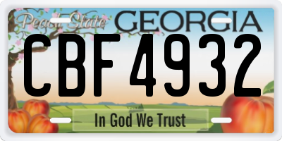 GA license plate CBF4932