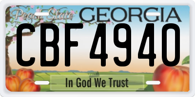 GA license plate CBF4940