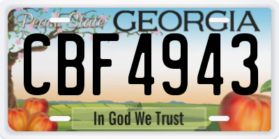 GA license plate CBF4943