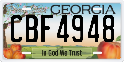 GA license plate CBF4948