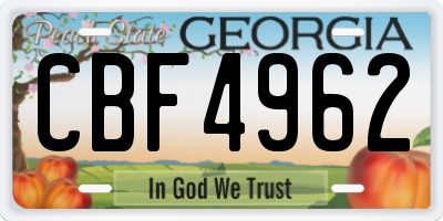 GA license plate CBF4962