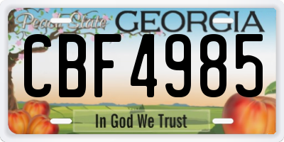 GA license plate CBF4985