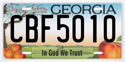 GA license plate CBF5010