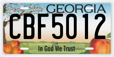 GA license plate CBF5012