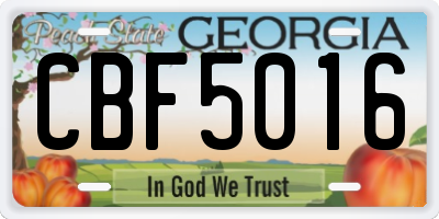 GA license plate CBF5016