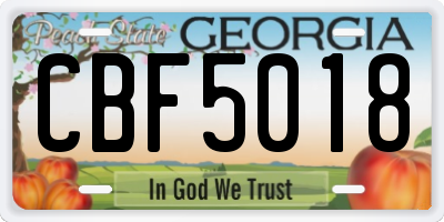 GA license plate CBF5018