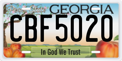 GA license plate CBF5020