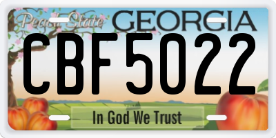 GA license plate CBF5022