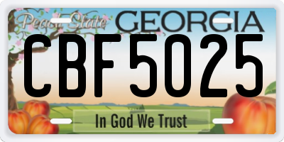 GA license plate CBF5025