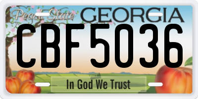 GA license plate CBF5036