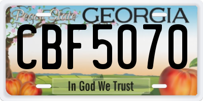 GA license plate CBF5070