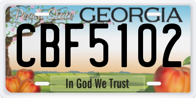 GA license plate CBF5102