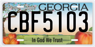 GA license plate CBF5103