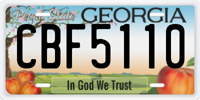 GA license plate CBF5110
