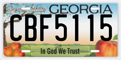 GA license plate CBF5115