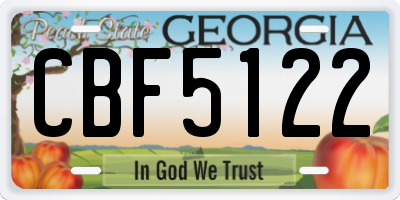 GA license plate CBF5122