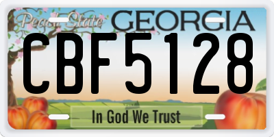 GA license plate CBF5128