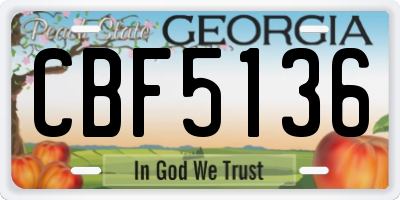GA license plate CBF5136