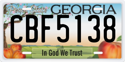 GA license plate CBF5138
