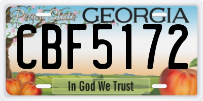GA license plate CBF5172