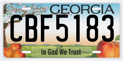GA license plate CBF5183
