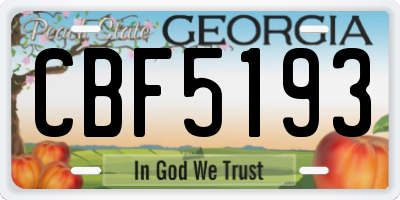 GA license plate CBF5193
