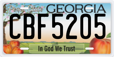 GA license plate CBF5205