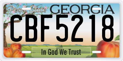 GA license plate CBF5218