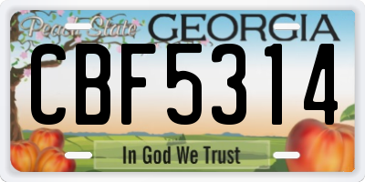 GA license plate CBF5314
