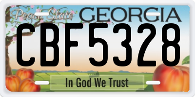 GA license plate CBF5328