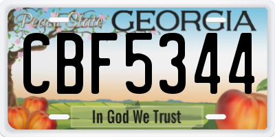 GA license plate CBF5344