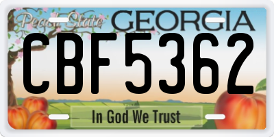 GA license plate CBF5362