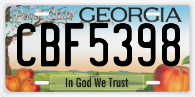 GA license plate CBF5398