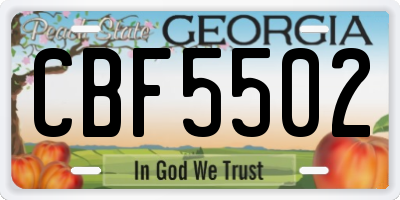 GA license plate CBF5502